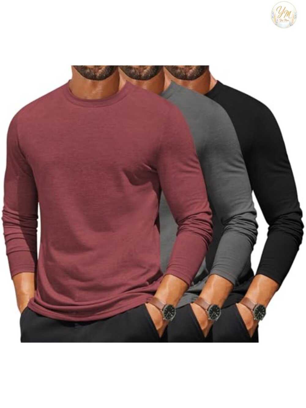 Men's Long Sleeve Crew Neck T-Shirt - Lightweight Casual Tee